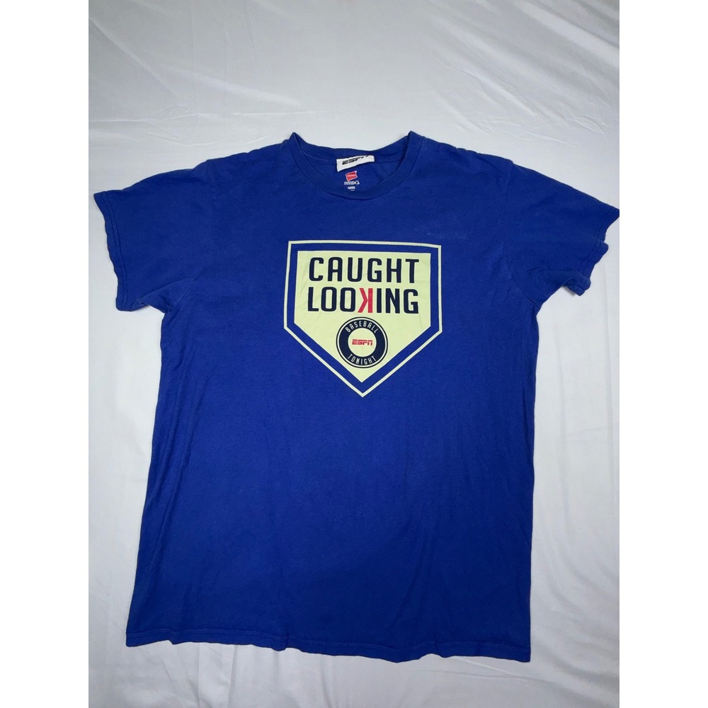ESPN Baseball Tonight Caught Looking T-Y2K Shirt Mens L Blue Hanes Graphic